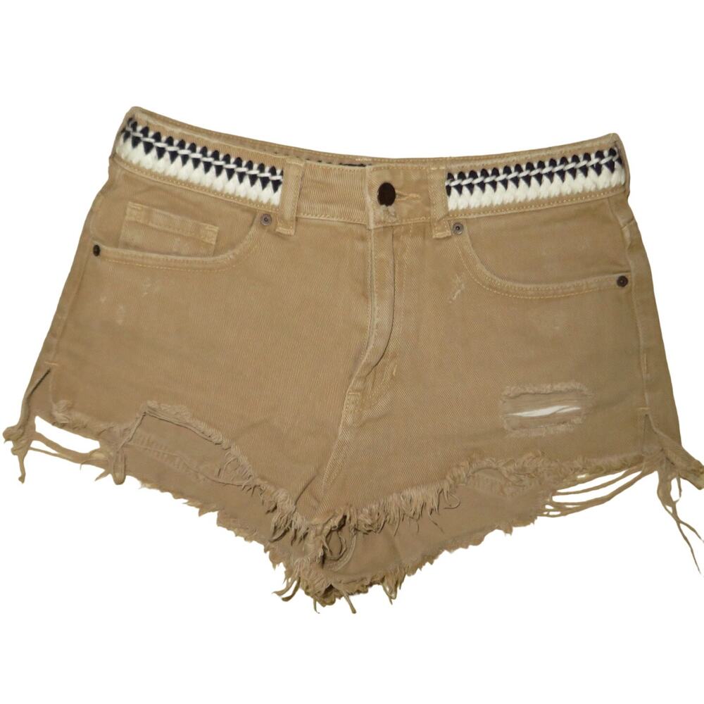 P.S. Erin Wasson Denim Shorts High Waisted Jeans Zip Fly 100% Cotton Sz 25 Tan - Picture 4 of 6